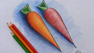 How to draw Carrot step by step/Carrot drawing/Crayon colour drawing for beginner's/