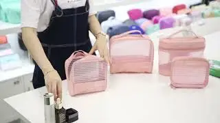 Pink Mesh Cosmetic Bag，#cosmeticbag #mesh #makeupbag #short