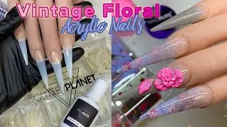 Floral Nail Art Foils Ombre Acrylic design Pink & GREY | Stiletto nails #nails
