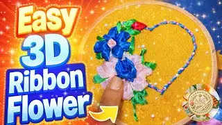 Beautiful Heart ribbon Embroidery for Beginners | Easy 3D Ribbon Flower Heart Design #ribbon #viral 
