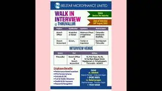 திருவள்ளுர் மாவட்ட வேலை வாய்ப்பு - Belstar Microfinance limited