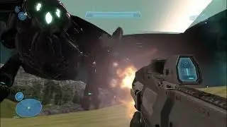 Soloing a Halo 3 Scarab in Reach with a Hydra from Halo Infinite on a old debug testing map in Reach