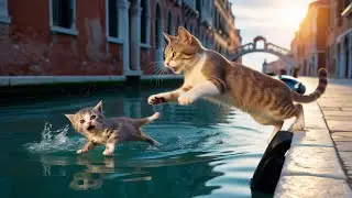 MIRACLE MOMENT! Mother Cat Saves Kitten from Drowning in Canal?#cat