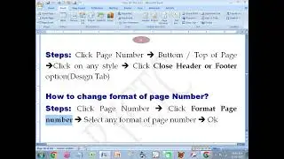 MS Word 2007 | Page Number & Number Format (Roman Numbers Explained) |Practical Tutorial | RYCTC