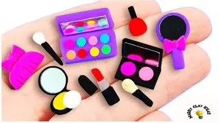 DIY How to Make Polymer Clay Miniature Makeup set with Eyeshadow, Lipstick, Nail Polish, Brush|ASMAR