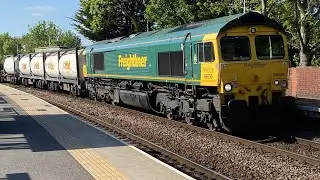 Sand train, Freightliner, DB cargo Plasmor 69010, 66550, 66137 details below Lea Road 16/5/2025