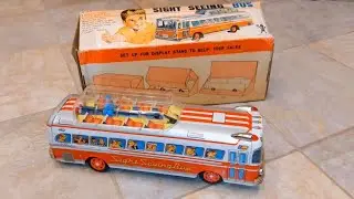 Vintage SIGHT SEEING BUS by BANDAI Tin Toys Battery operated Japan 1960's 