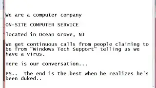 Call claiming to be Microsoft Windows Tech Support SCAM