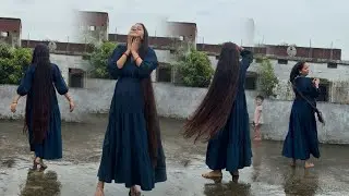 Wet hair video enjoyed a lot in rain long hair model ms rapunzel Indian hair model long hair play