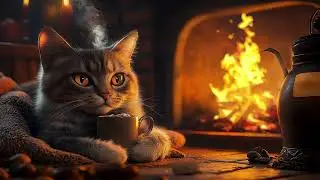 Calm Cat Dreams by Fireplace 🔥 | Relaxing Ambience for Restful Sleep, Mindful Study & Stress Relief