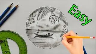 how to draw easy drawing step by step for beginners || pencil sketch drawing scenery in circle