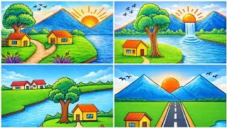How to draw natural scenery step by step for beginners| Scenery drawing 