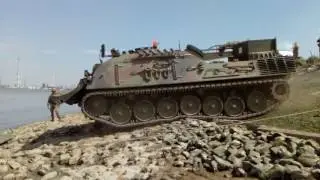 Belgian pionierpanzer loading on a Dutch pontoon