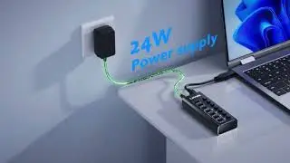 Powered USB Hub 3.0, Leinsis 7-Port USB 3.0 Hub [Durable Aluminum] 7 Data Transfer Ports