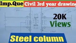 Steel stanchion (column) beam to beam connection Civil 3rd year drawing 👍👍👍