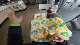 Inside Subway 8, 1 Meat Ball footlong with malted rye bread, double, cheese, Sweet Chili sauce