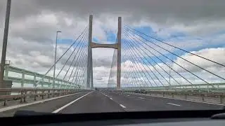 Driving across the Severn Bridge from England to Wales on the M4