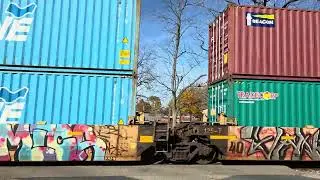 CN 2897, 3940 Westbound intermodal container in well car train at Vicksburg, Michigan 