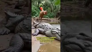 Baby Monkey Threw This on a Sleeping Crocodile&hellip; 😳🐊