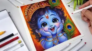 Lord Krishna Drawing ✍️ with Colour Pencil, Krishna Drawing, Step-by-step #krishna #drawing #viral