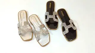 Spunkz Rhinestone Embellished Oran Her H Style Flat Sandals