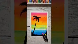 Simple & Beautiful Scenery Drawing |   Oil Pastel Sunset Art #art #shorts #painting #drawing