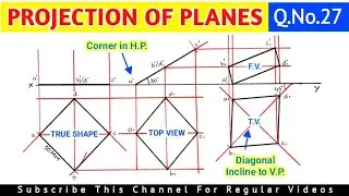 PROJECTION OF PLANES SOLVED PROBLEM 27 IN HINDI IN ENGINEERING DRAWING @TIKLE'S ACADEMY OF MATHS