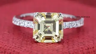 Solitaire With Accent Ring/ Asscher Solitaire Diamond Ring/ Round Diamond Accent Ring