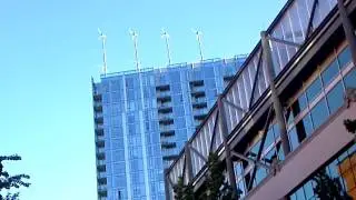 Wind turbines on top of building in Portland