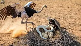 Fierce Clash Over Ostrich Eggs: Cobra vs Ostrich - The Honey Badger Appears! |Animal Fightsll #anima