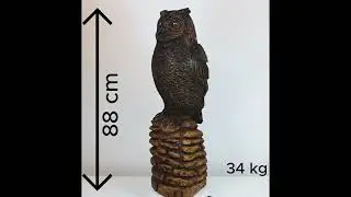 Chainsaw Carved Wooden Owl Sculpture Solid Oak Rustic Garden Decor 88cm Tall