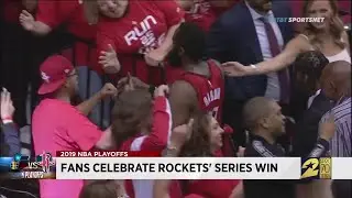 Fans celebrate Rockets' series win