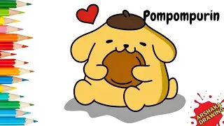 Cute Pompompurin Eating Cake Drawing and Coloring Page Tutorial | How to Draw Sanrio Characters Easy