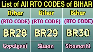 Bihar RTO Codes for Vehicle Registration || Vehicles Registration number for District of Bihar State