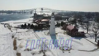 Fort Gratiot Lighthouse - Frozen Lake Huron - US Canada Border