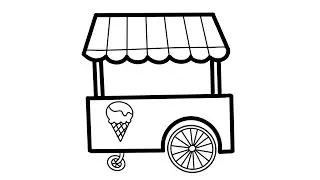How to draw an ice cream cart|Easy drawing coloring for kids
