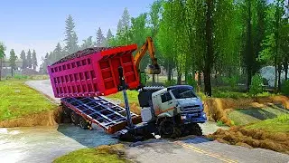 Dump Truck Stuck in River &ndash; Epic MudRunner Offroad Recovery
