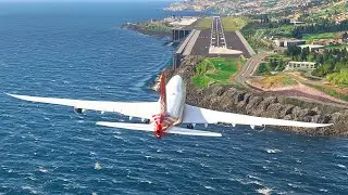 Insane Landing Challenge | 747 Crosswinds go arround at Madeira Intl Airport #airplanes #aviation