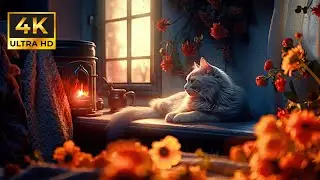 Cozy Cat Purring by the Fireplace 🐾 4K ASMR for Deep Sleep & Relaxation