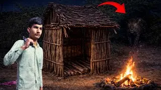 Building wood survival shelter in wildlands | Bushcraft & Campfire in jungle | 