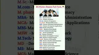 All Master degree full form - MA, M.SC, M.COM, M.PHARM, MBA, M.TECH