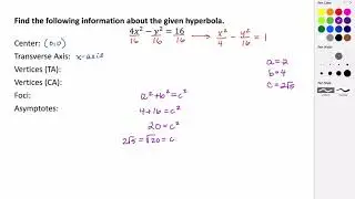Finding Key Features of a Hyperbola from an Equation