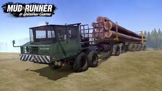 Spintires MudRunner - KRAZ 6434 Four Wheel Drive Truck Carries Long Logs