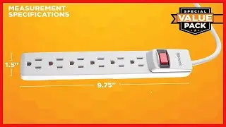 Woods 41346 Surge Protector with Overload Safety Feature, 6 Outlets and 2.5 ft Cord for 280J