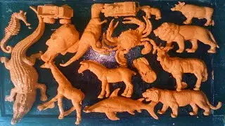 cleaning muddy animal toys,lion, cow, tiger, crocodile, zebra, goat, giraffe, elephant, sea horse,