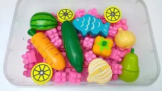 Wow Satisfying Video 😱 Mixing Fruits and Vegetables in the pink bricks block toy pool Box ASMR #47