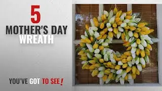 Top 5 Mother's Day Wreath [2018]: Yellow And White Tulip Spring Door Wreath 19 Inch- Stunning Silk