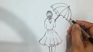 Girl with umbrella drawing&hearts;️ #drawing #shortsvideo #shorts #viral #trending #artvideo #girldrawing