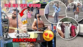 Bodybuilder Go Shirtless in Public🔥 | Foreigners Girl Reaction😍गन्ने का ज्यूस निकाला#publicreactions
