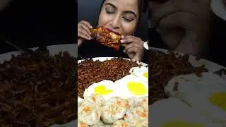 ASMR Eating Spicy Pani Puri,Whole Chicken Momos,Noodles,Egg Indian Street Food ASMR Eating Mukbang